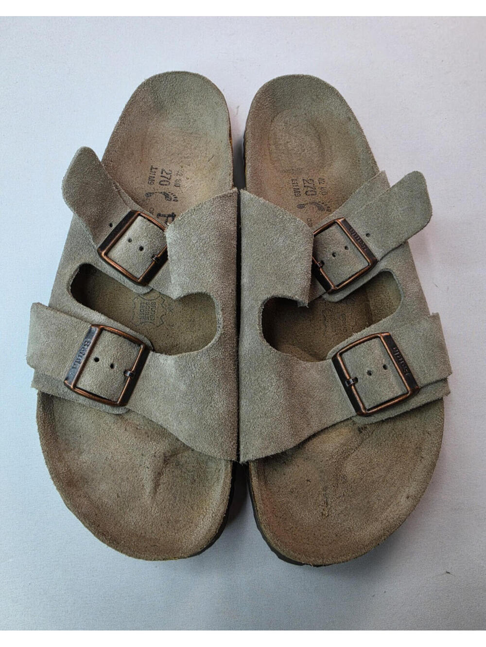 Birkenstock Arizona Betula Gray Taupe Suede Strap Buckle Sandals Mens 9 L11 M9